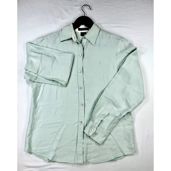 Lauren Ralph Lauren, Mint Green Linen Button Down, Women's S - Picture 4 of 8